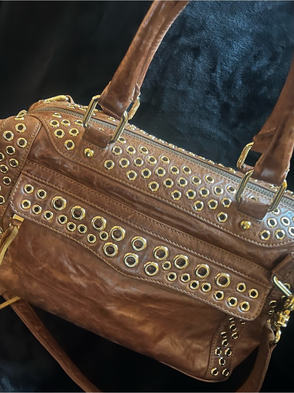 Rebecca Minkoff Studded Brown Shoulder Bag with Gold Eyelet Accents - Picture 3 of 6